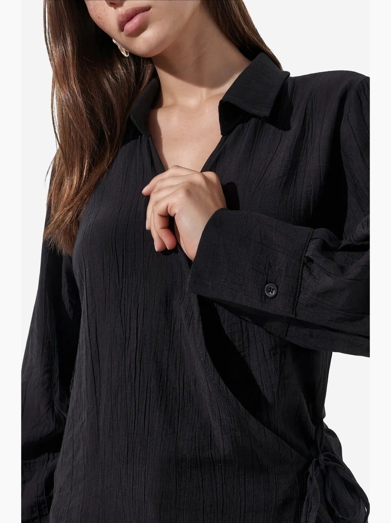 Chemise femme à col chemise busem Noir - Kiabi