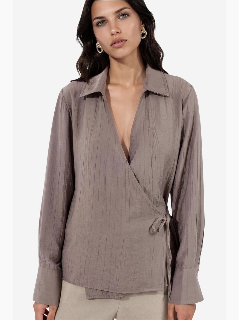 Chemise femme à col chemise busem Taupe - Kiabi