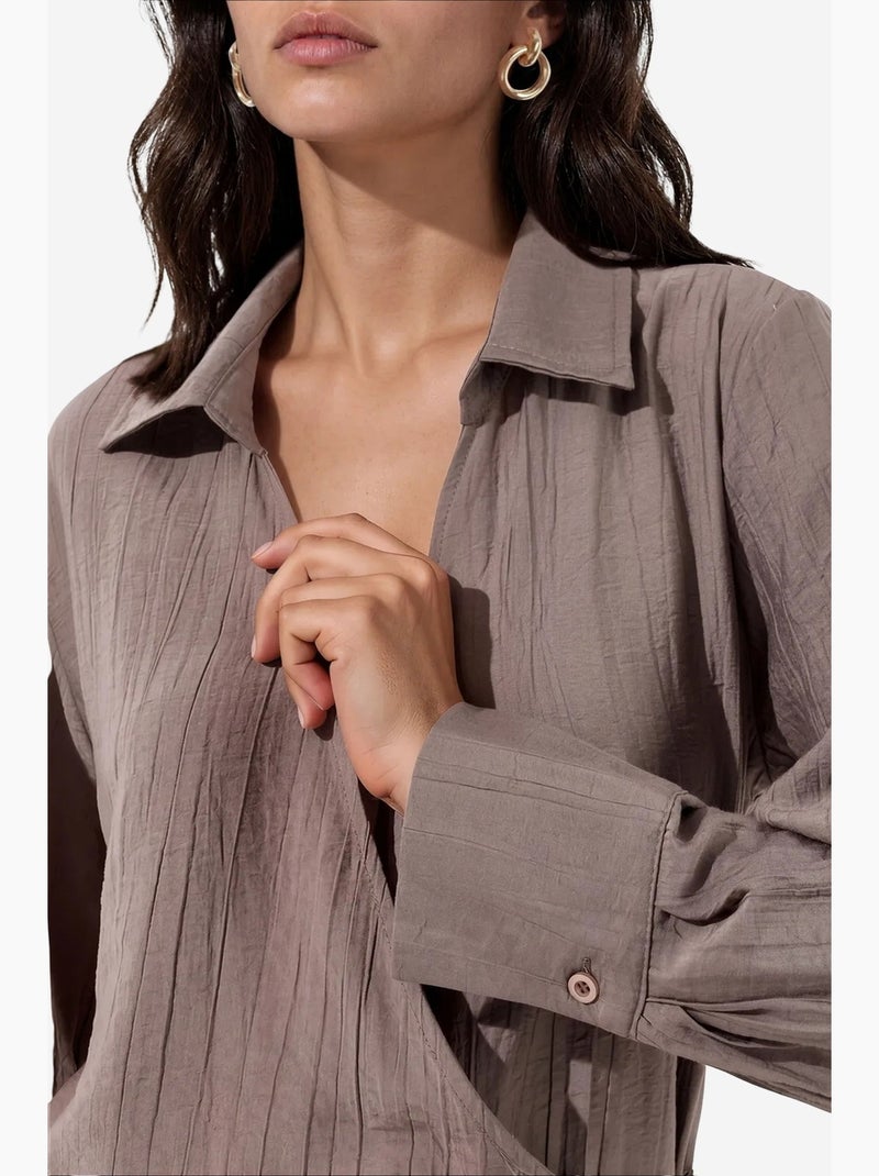 Chemise femme à col chemise busem Taupe - Kiabi