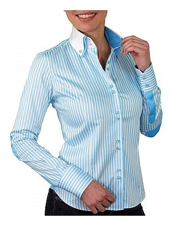 Chemise femme à rayures coupe cintrée BORSALINO Andrew Mac Allister Blanc , Bleu , 38