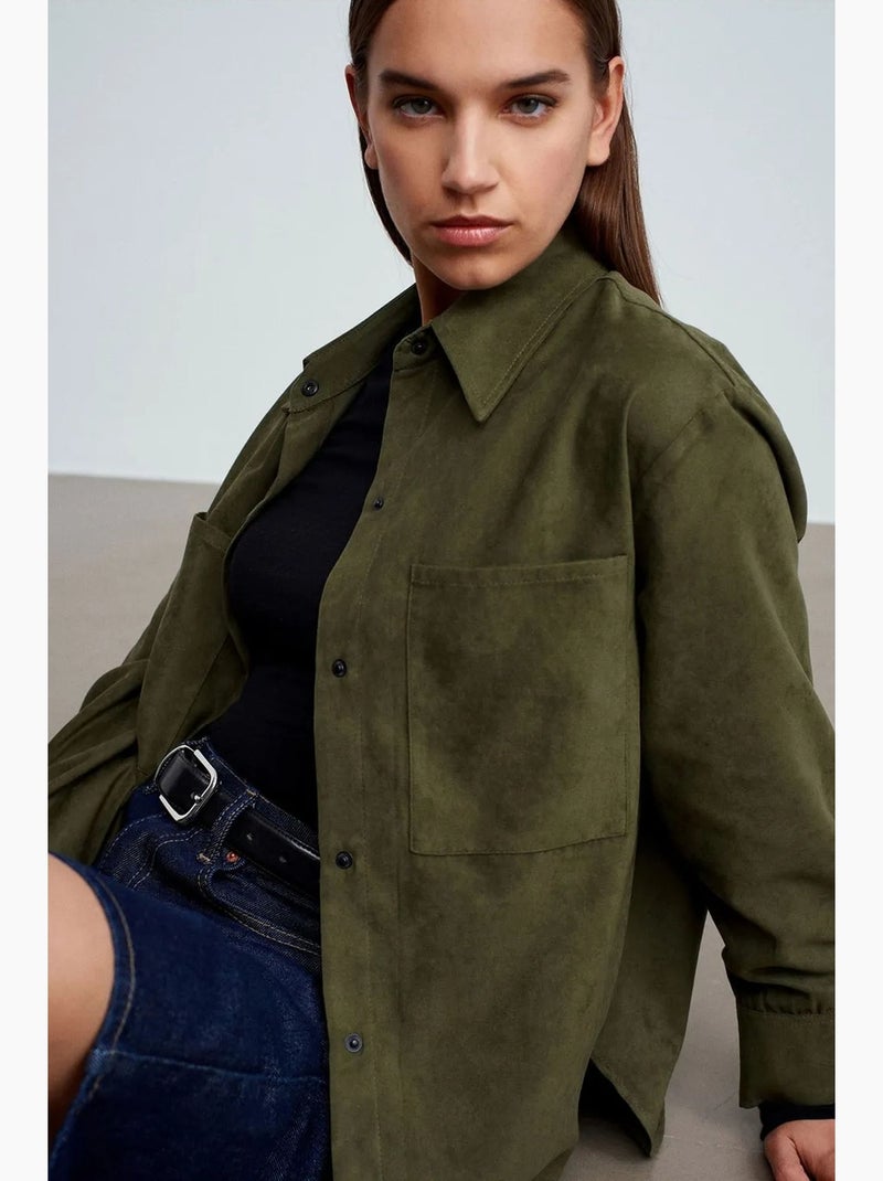 Chemise femme ample en suédine dilvin Kaki - Kiabi