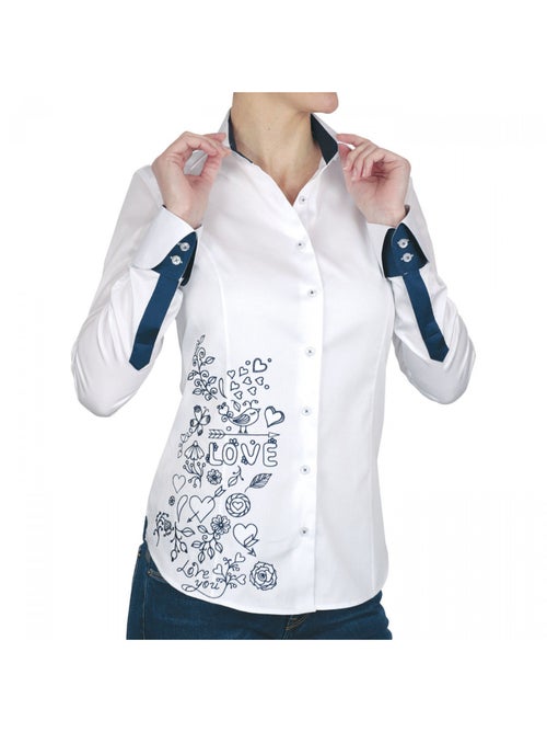 Chemise femme brodée coupe cintrée LOVE Andrew Mac Allister Blanc , 34 - Kiabi