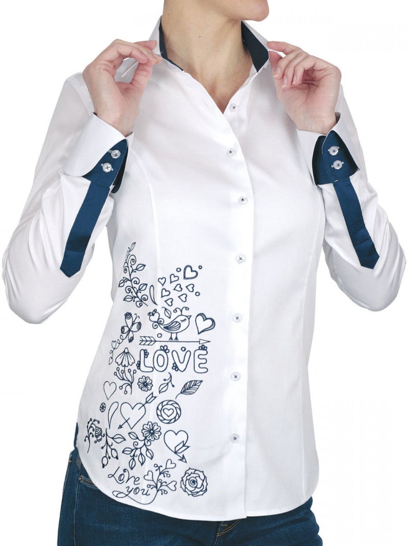 Chemise femme brodée coupe cintrée LOVE Andrew Mac Allister Blanc - Kiabi