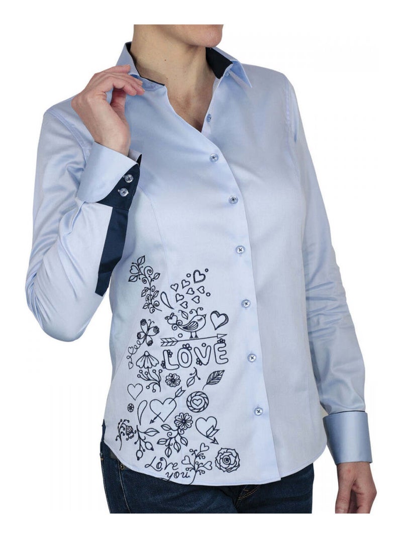 Chemise femme brodée coupe cintrée LOVE Andrew Mac Allister Bleu - Kiabi