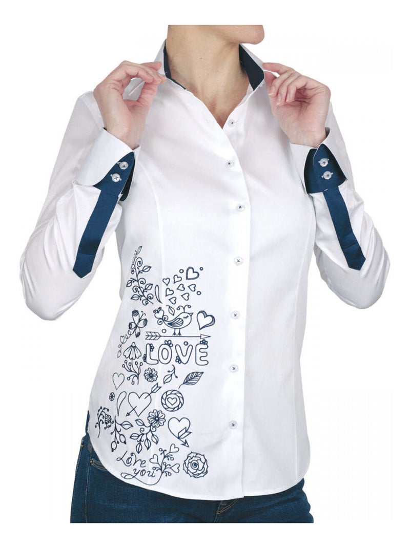 Chemise femme brodée coupe cintrée LOVE Andrew Mac Allister Bleu - Kiabi