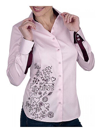 Chemise femme brodée coupe cintrée LOVETWO Andrew Mac Allister Rose , 34