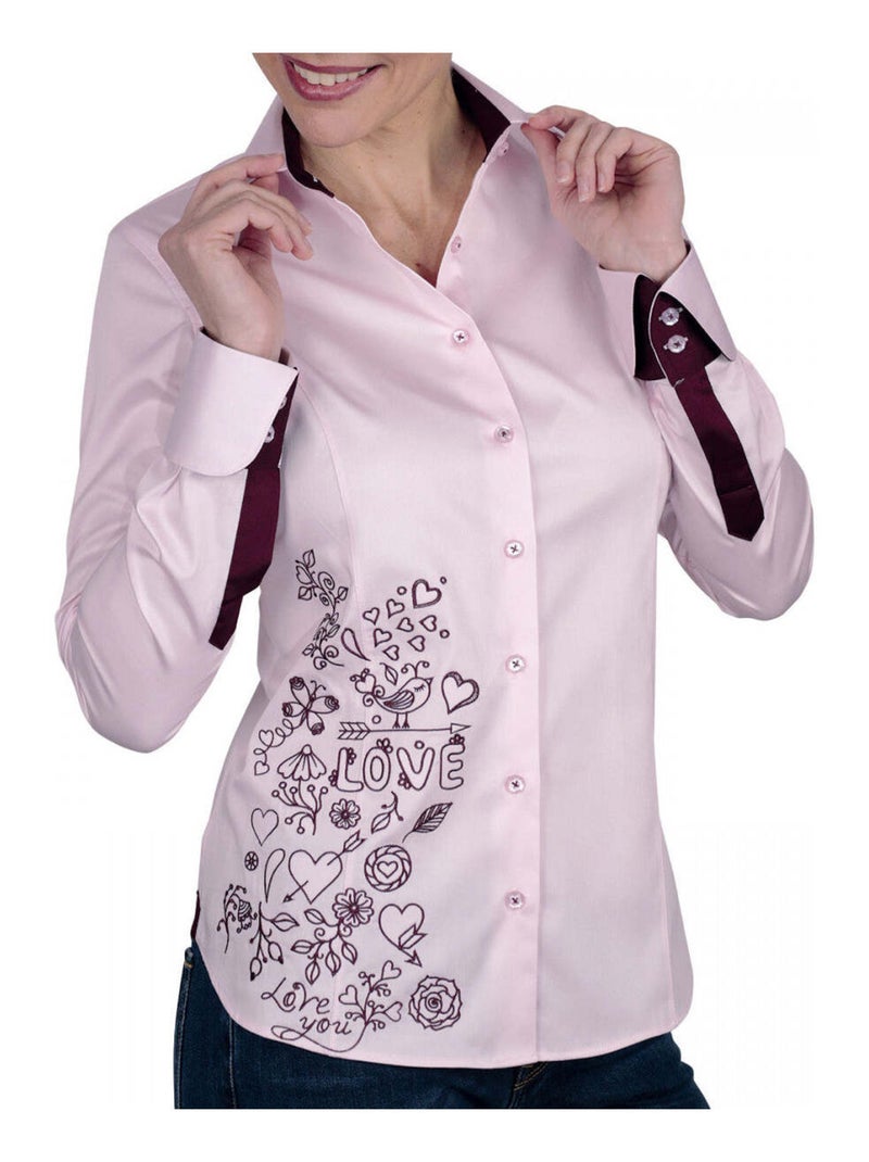 Chemise femme brodée coupe cintrée LOVETWO Andrew Mac Allister Rose , 34 Rose - Kiabi