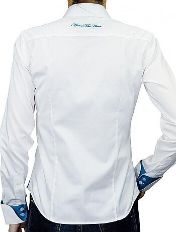 Chemise femme brodée coupe cintrée PAIGE Andrew Mac Allister Blanc , Bleu , 34