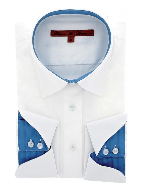 Chemise femme brodée coupe cintrée PAIGE Andrew Mac Allister Blanc , Bleu , 34 - Kiabi