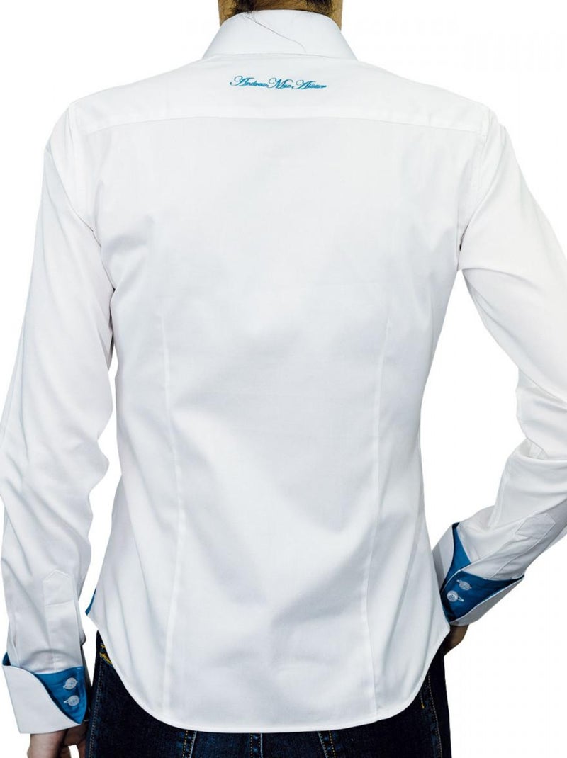 Chemise femme brodée coupe cintrée PAIGE Andrew Mac Allister Blanc , Bleu , 34 Blanc Bleu - Kiabi