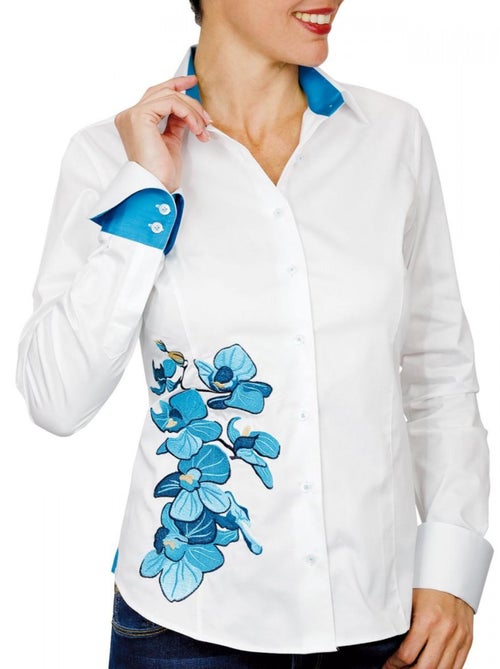 Chemise femme brodée coupe cintrée PAIGE Andrew Mac Allister Blanc , Bleu , 34 - Kiabi