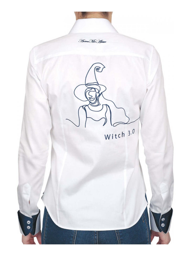 Chemise femme brodée coupe cintrée WITCH 3.0 Andrew Mac Allister Blanc , Bleu Marine , 36 Blanc Bleu marine - Kiabi