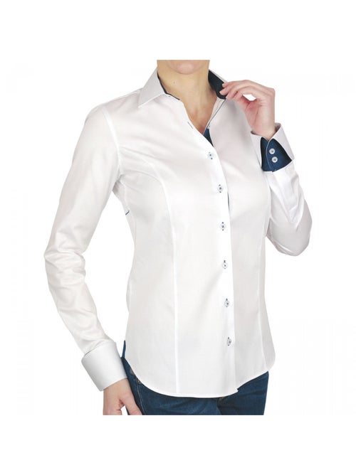 Chemise femme brodée coupe cintrée WITCH 3.0 Andrew Mac Allister Blanc , Bleu Marine , 38 - Kiabi