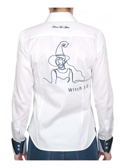 Chemise femme brodée coupe cintrée WITCH 3.0 Andrew Mac Allister Blanc , Bleu Marine , 38 - Kiabi