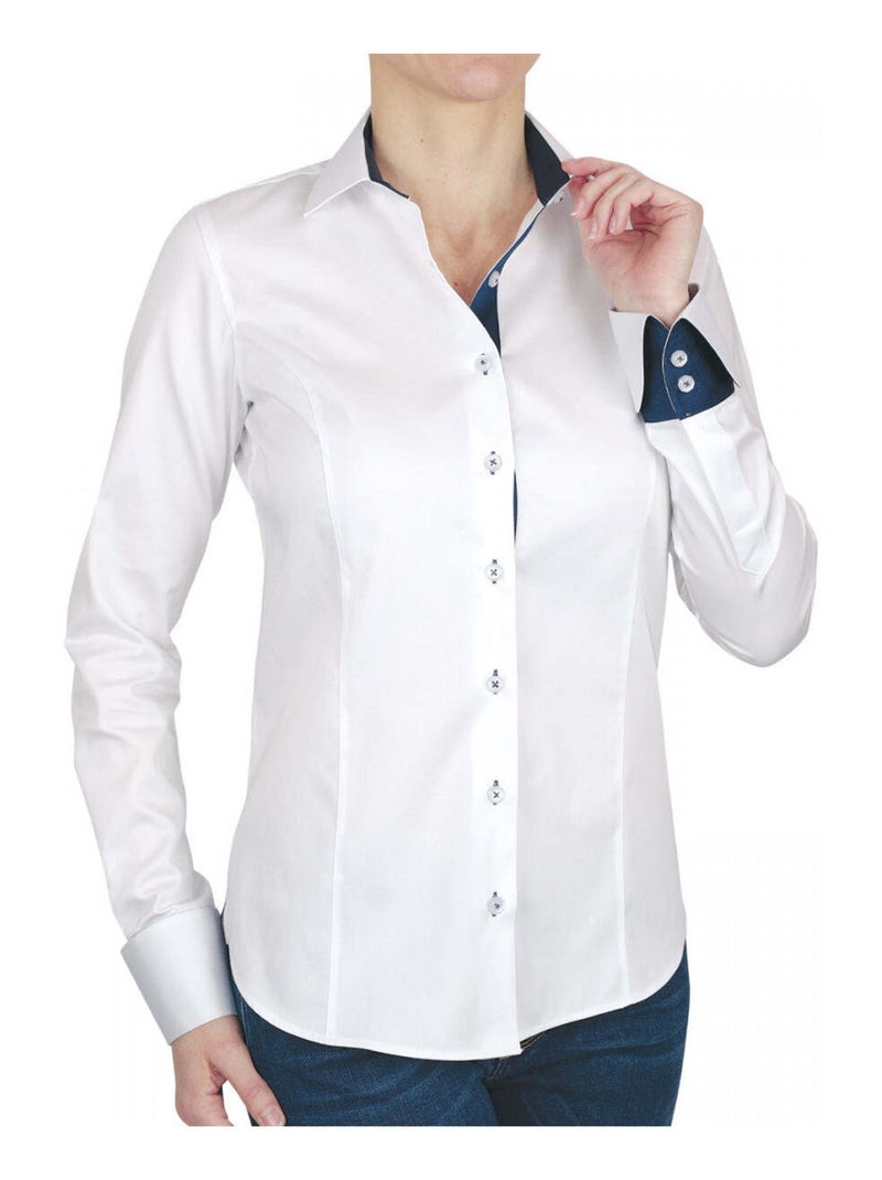 Chemise femme brodée coupe cintrée WITCH 3.0 Andrew Mac Allister Blanc Bleu marine - Kiabi