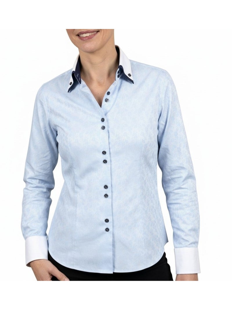 Chemise femme cintrée double col imprimée CAPUCINE Andrew Mc Allister Bleu clair - Kiabi