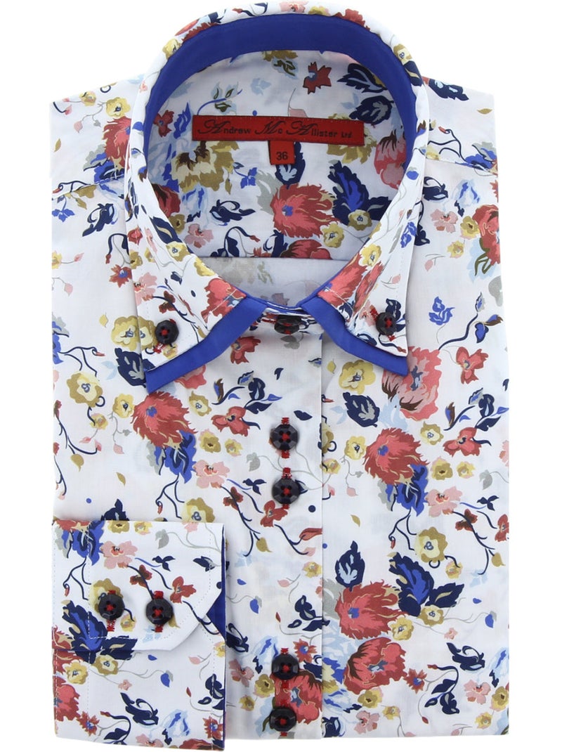Chemise femme cintrée double col tissu imprimé CAMELIA Andrew Mc Allister Blanc Bleu - Kiabi