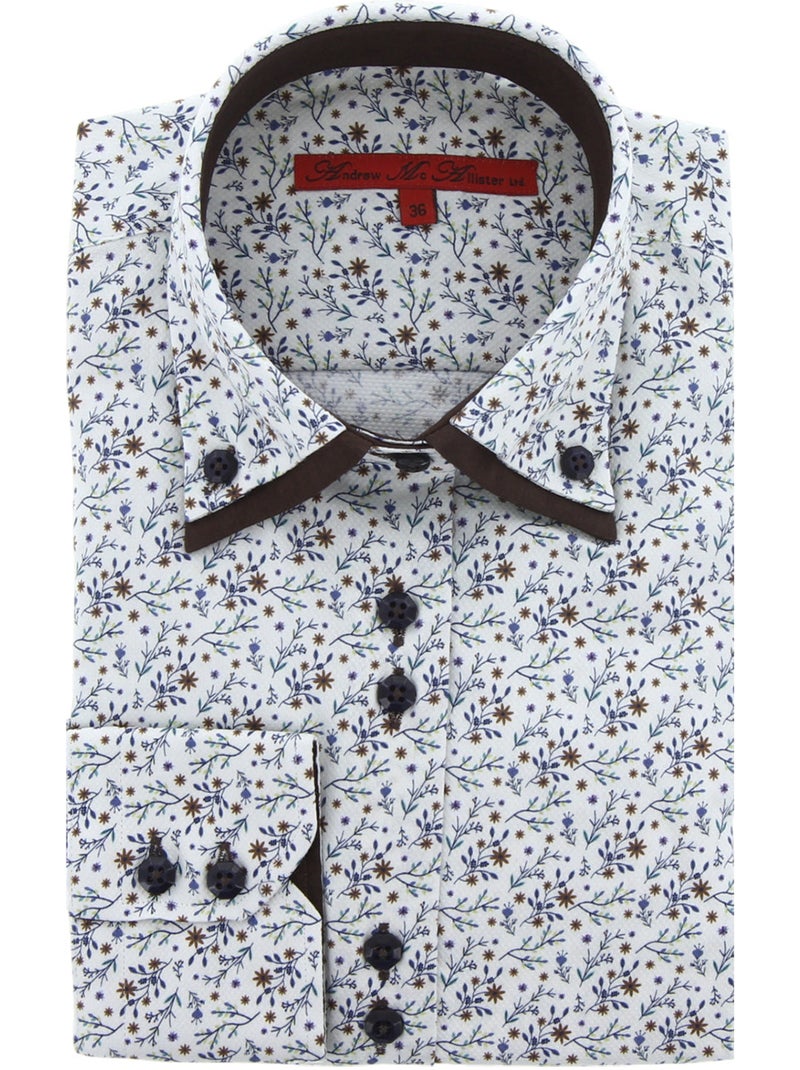 Chemise femme cintrée double col tissu imprimé emmy andrew mc allister Marron cappuccino - Kiabi