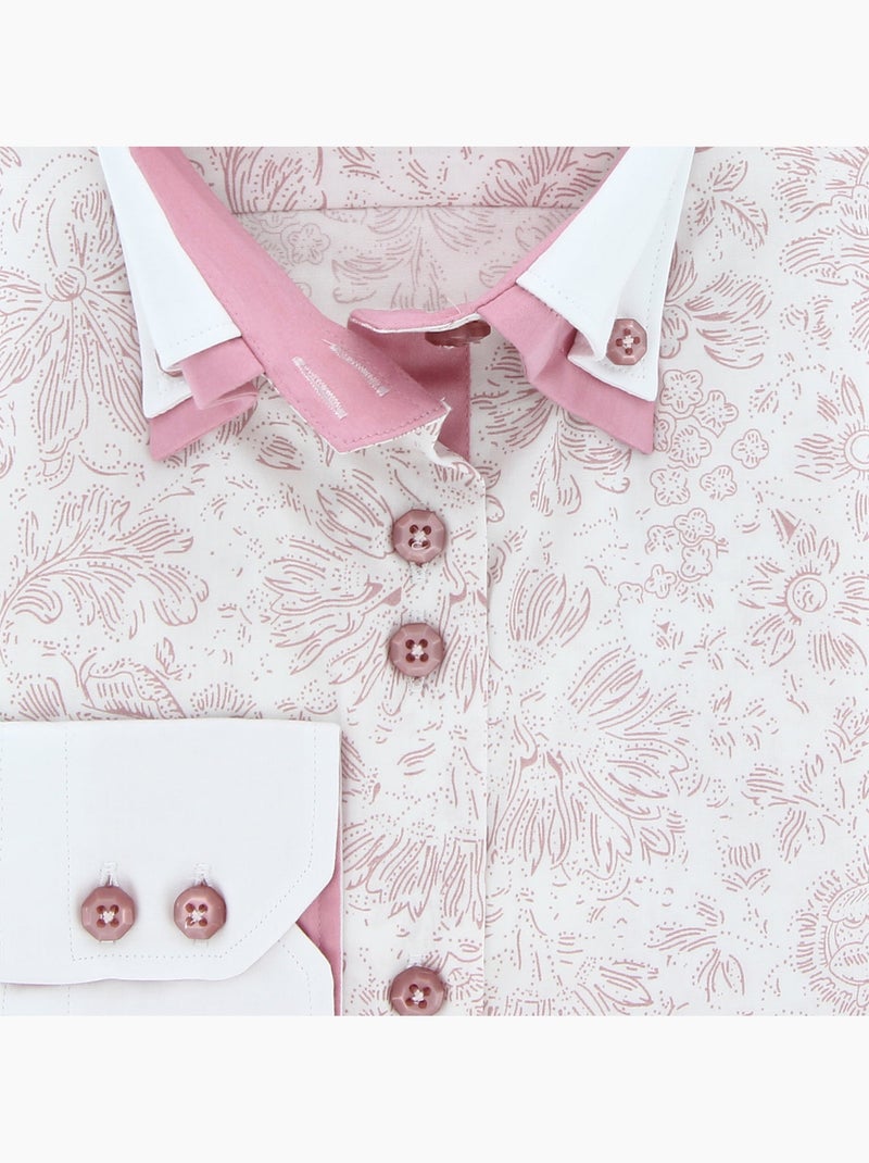 Chemise femme cintrée double col tissu imprimé laura andrew mc allister Blanc Rose - Kiabi