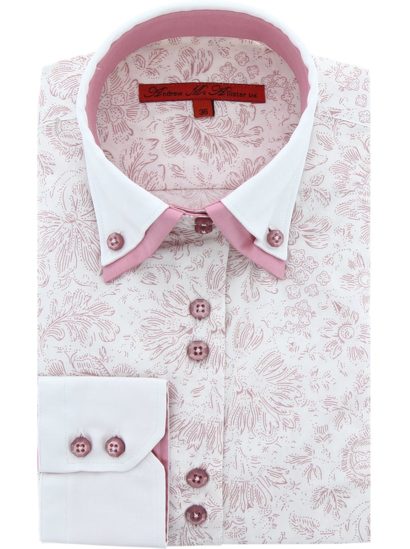 Chemise femme cintrée double col tissu imprimé laura andrew mc allister Blanc Rose - Kiabi