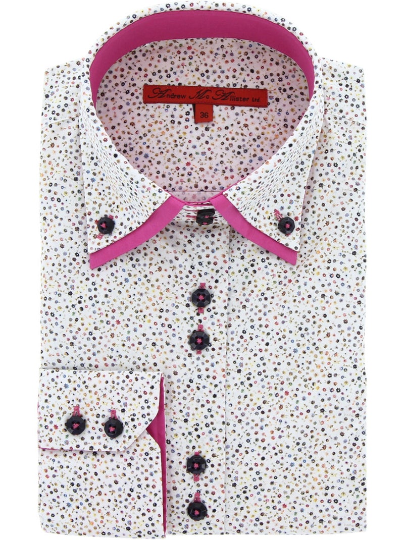 Chemise femme cintrée double col tissu imprimé rommy2 andrew mc allister Blanc Rose - Kiabi