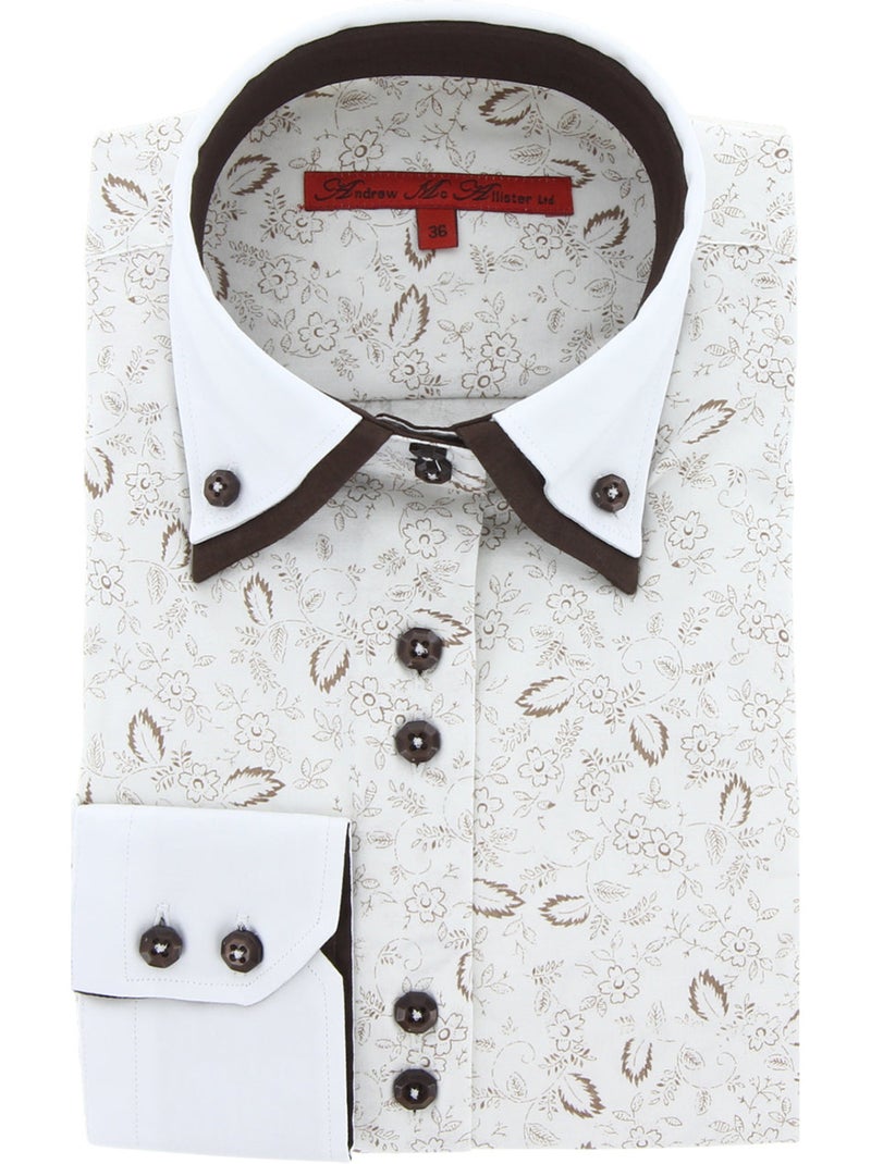 Chemise femme cintrée double col tissu imprimé rowan andrew mc allister Marron cappuccino - Kiabi