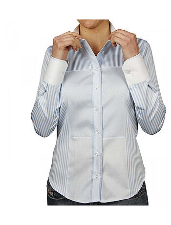 Chemise femme col blanc coupe cintrée PATCHWORK Andrew Mac Allister Bleu , 44