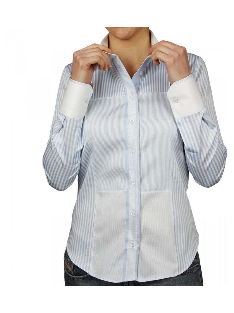 Chemise femme col blanc coupe cintrée PATCHWORK Andrew Mac Allister Bleu - Kiabi