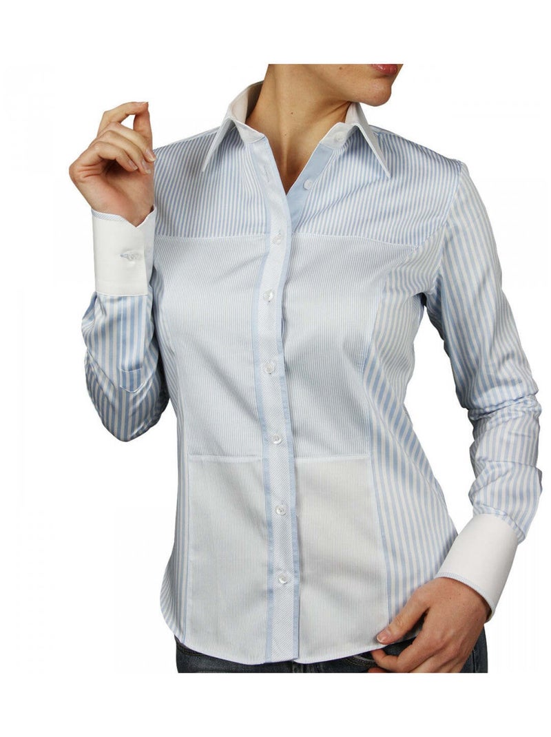 Chemise femme col blanc coupe cintrée PATCHWORK Andrew Mac Allister Bleu - Kiabi