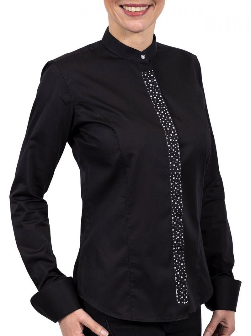 Chemise femme col mao à strass VITA Noir - Kiabi