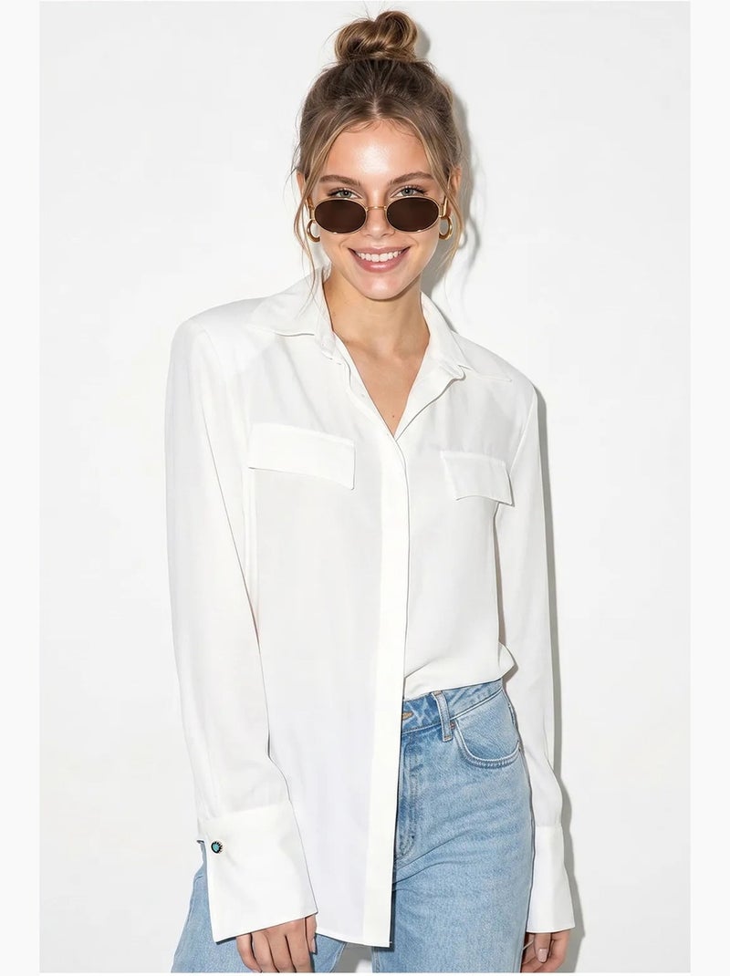 Chemise femme coupe regular en crêpe tissé lucci Blanc - Kiabi