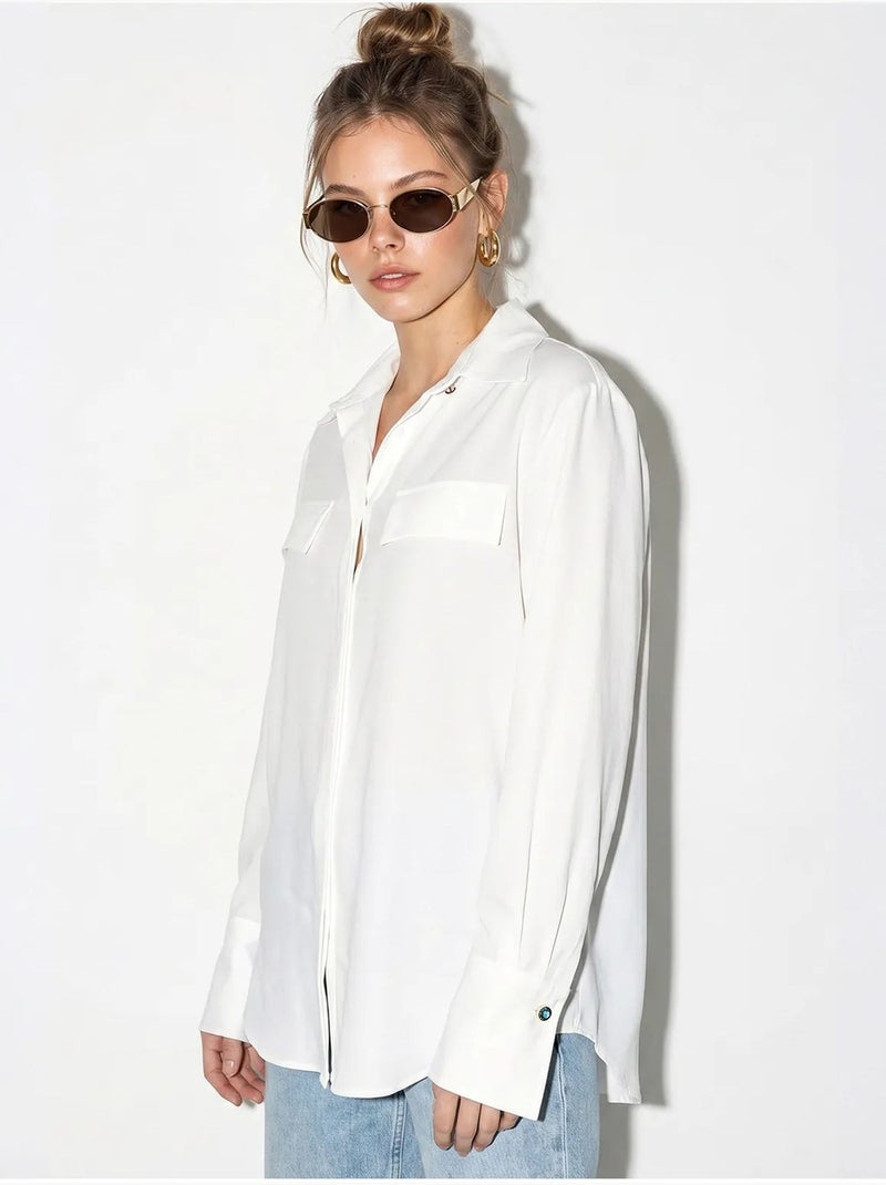 Chemise femme coupe regular en crêpe tissé lucci Blanc - Kiabi