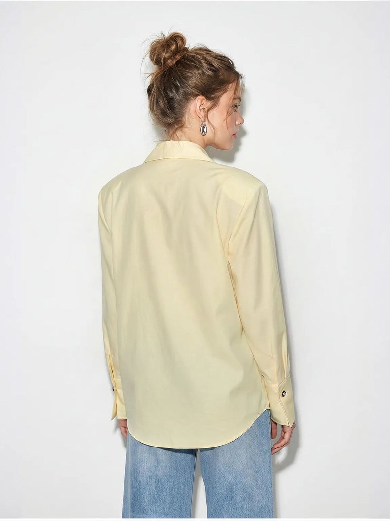 Chemise femme coupe regular en crêpe tissé lucci Jaune citron - Kiabi