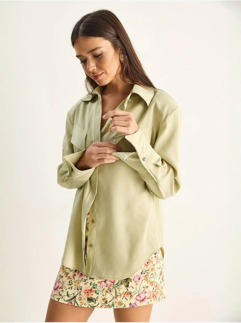 Chemise femme coupe regular en crêpe tissé lucci Vert menthe - Kiabi