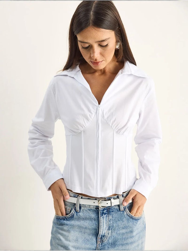 Chemise femme courte cintrée lucci Blanc - Kiabi