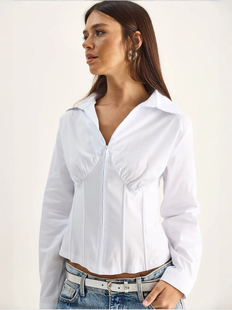 Chemise femme courte cintrée lucci Blanc - Kiabi