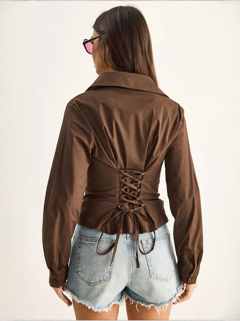 Chemise femme courte cintrée lucci Marron - Kiabi