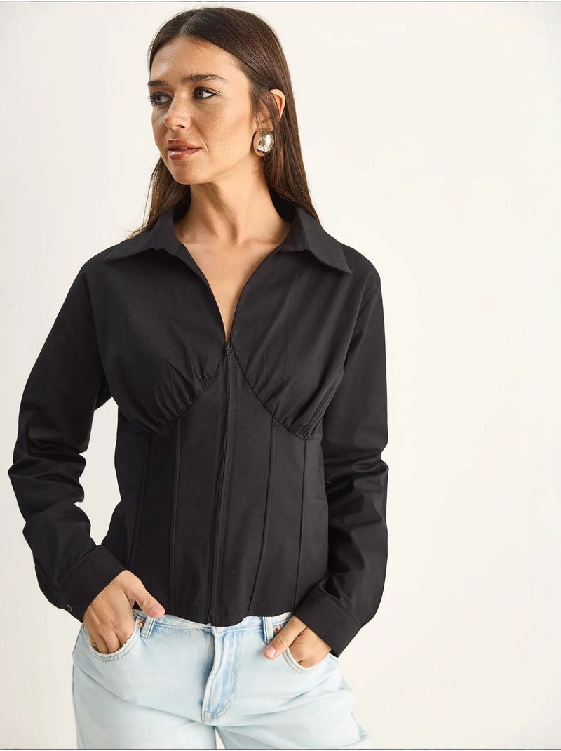 Chemise femme courte cintrée lucci Noir - Kiabi