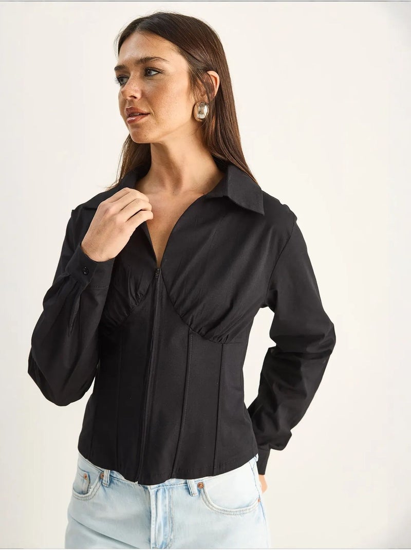 Chemise femme courte cintrée lucci Noir - Kiabi