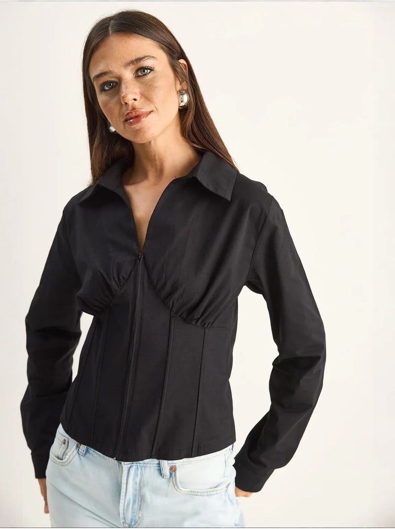 Chemise femme courte cintrée lucci Noir - Kiabi