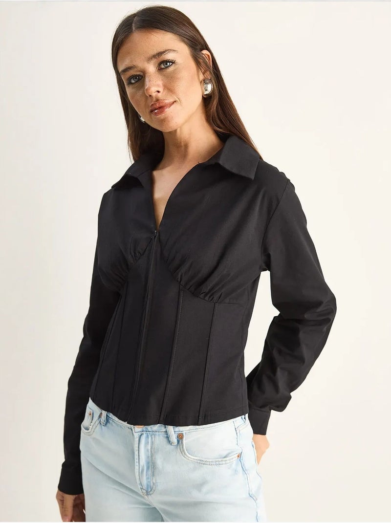 Chemise femme courte cintrée lucci Noir - Kiabi