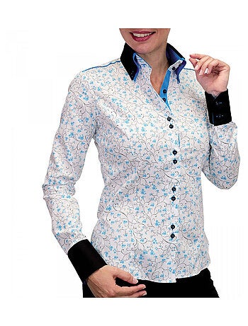 Chemise femme double bouton coupe cintrée PENELOPE Andrew Mac Allister Blanc , Bleu , 38