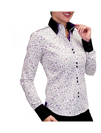 Chemise femme double bouton coupe cintrée PENELOPE Andrew Mac Allister Blanc , Bleu , 38