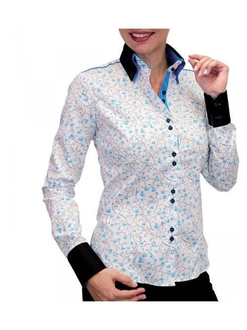 Chemise femme double bouton coupe cintrée PENELOPE Andrew Mac Allister Blanc , Bleu , 38 - Kiabi