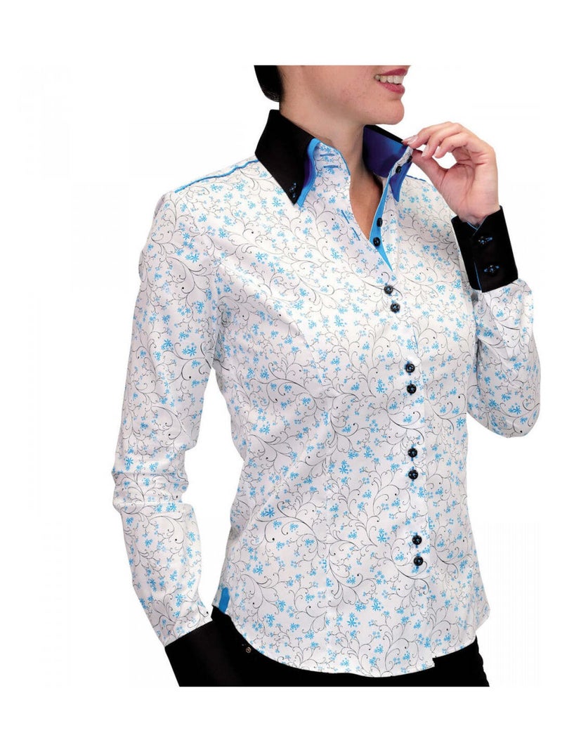 Chemise femme double bouton coupe cintrée PENELOPE Andrew Mac Allister Blanc , Bleu , 38 Blanc Bleu - Kiabi