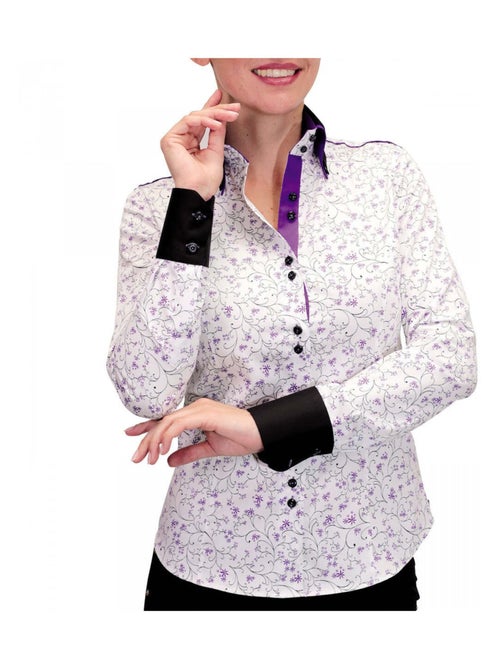 Chemise femme double bouton coupe cintrée PENELOPE Andrew Mac Allister Blanc , Bleu , 38 - Kiabi