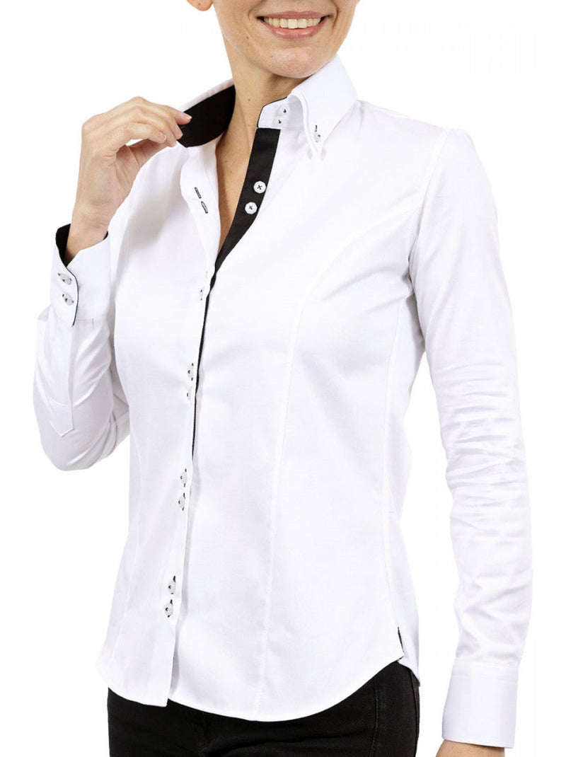 Chemise femme double col coupe cintrée CARINA2 Andrew Mac Allister Blanc , Bleu , 34 Blanc Bleu - Kiabi