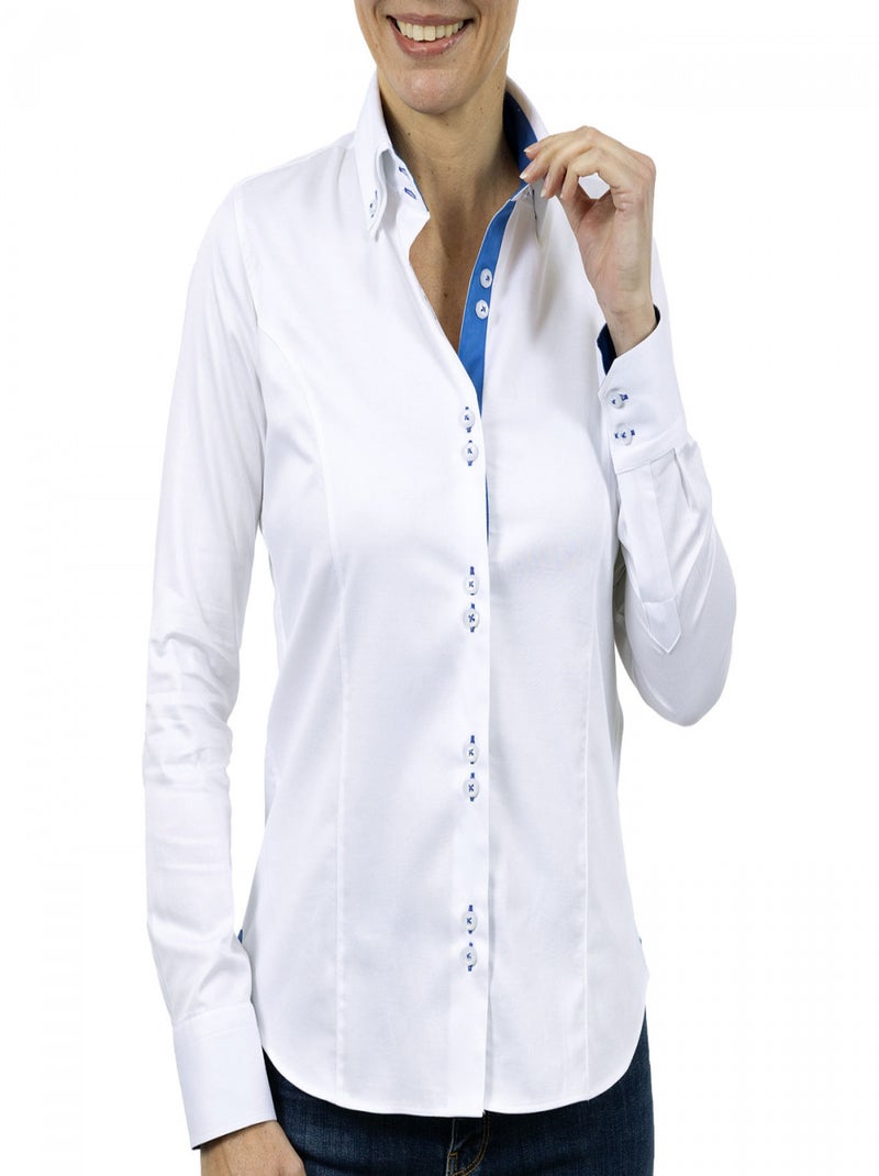 Chemise femme double col coupe cintrée CARINA2 Andrew Mac Allister Blanc , Bleu , 34 Blanc Bleu - Kiabi