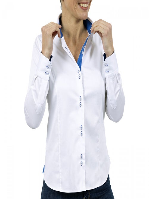 Chemise femme double col coupe cintrée CARINA2 Andrew Mac Allister Blanc , Bleu , 38 - Kiabi
