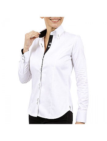 Chemise femme double col coupe cintrée CARINA2 Andrew Mac Allister Blanc , Bleu , 38